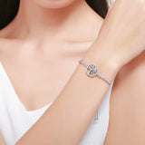925 Sterling Silver The Tree Of Life CZ Bracelet Platinum Adjustable Chain