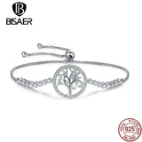 925 Sterling Silver The Tree Of Life CZ Bracelet Platinum Adjustable Chain
