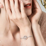 925 Sterling Silver The Tree Of Life CZ Bracelet Platinum Adjustable Chain