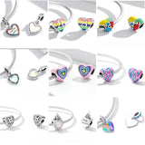 Colorful Love Mom Heart Charm 925 Sterling Silver Pendant