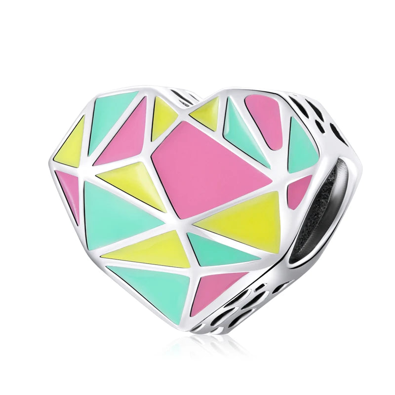 Colorful Love Mom Heart Charm 925 Sterling Silver Pendant