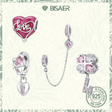 Heart Clover Key Charms Love Lock Pendant 925 Sterling Silver
