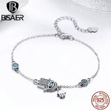 925 Sterling Silver Lucky Fatima Hand Guardian Hamsa Hand Women Silver Bracelets