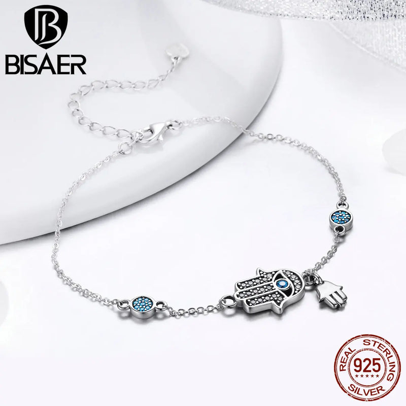 925 Sterling Silver Lucky Fatima Hand Guardian Hamsa Hand Women Silver Bracelets
