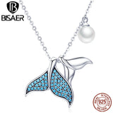 925 Silver Mermaids Tears Tail Pendant Necklace Crystal Jewelry ECN309