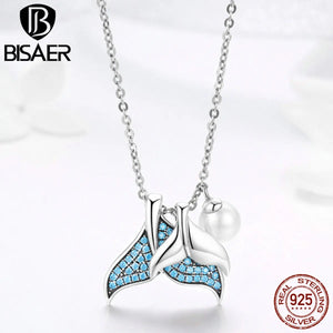 925 Silver Mermaids Tears Tail Pendant Necklace Crystal Jewelry ECN309