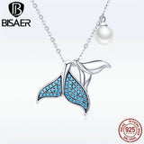 925 Silver Mermaids Tears Tail Pendant Necklace Crystal Jewelry ECN309