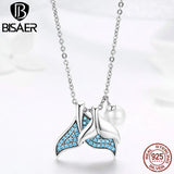 925 Silver Mermaids Tears Tail Pendant Necklace Crystal Jewelry ECN309