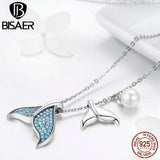 925 Silver Mermaids Tears Tail Pendant Necklace Crystal Jewelry ECN309