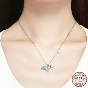 925 Silver Mermaids Tears Tail Pendant Necklace Crystal Jewelry ECN309
