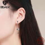 925 Silver Moon & Star Zircon Long Stud Earrings Women Sterling Silver