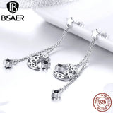 925 Silver Moon & Star Zircon Long Stud Earrings Women Sterling Silver