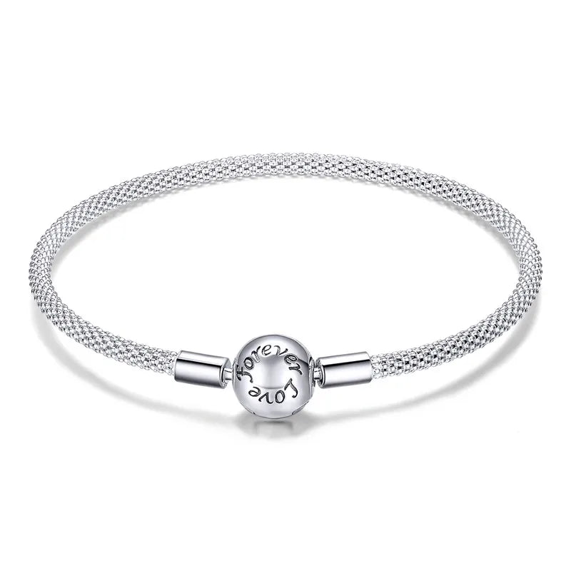 925 Sterling Silver Snake Chain Love Bracelet Round Clasp ECB105