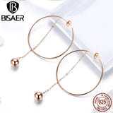 925 Silver Circle Rose Line Drop Earrings Women Silver Jewelry