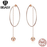 925 Silver Circle Rose Line Drop Earrings Women Silver Jewelry