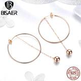 925 Silver Circle Rose Line Drop Earrings Women Silver Jewelry