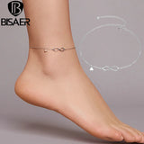 925 Silver Geometric Heart Chain Anklets for Women Feet