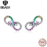 Colorful Rainbow Zircon Stud Earrings 925 Sterling Silver for Women Wedding