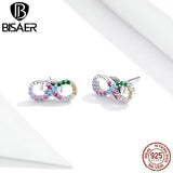 Colorful Rainbow Zircon Stud Earrings 925 Sterling Silver for Women Wedding