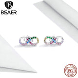 Colorful Rainbow Zircon Stud Earrings 925 Sterling Silver for Women Wedding