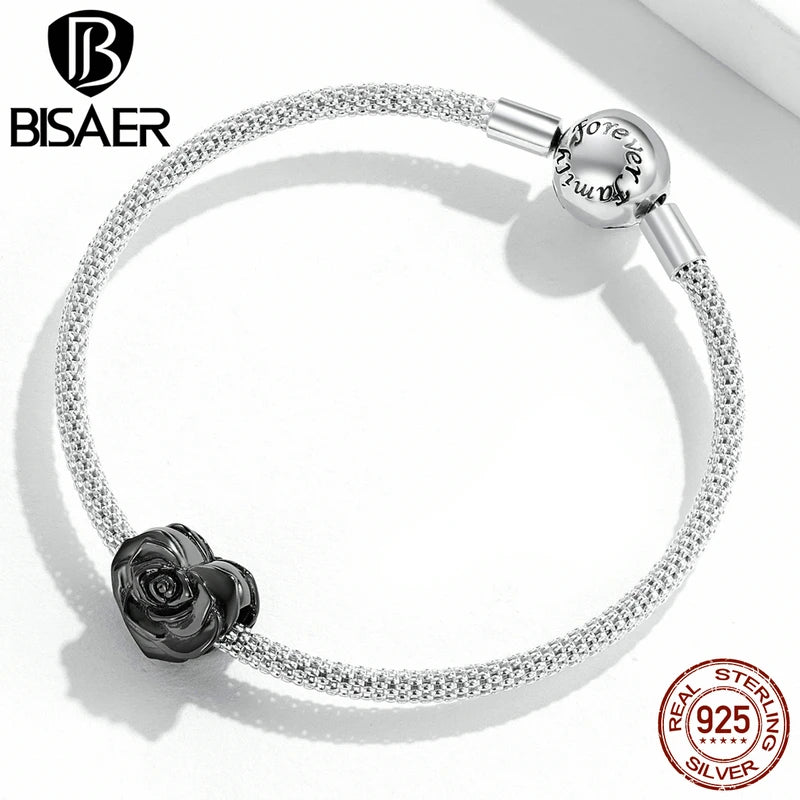 Vintage 925 Silver Love Rose Heart Charm Pendant for DIY Bracelet EFC579