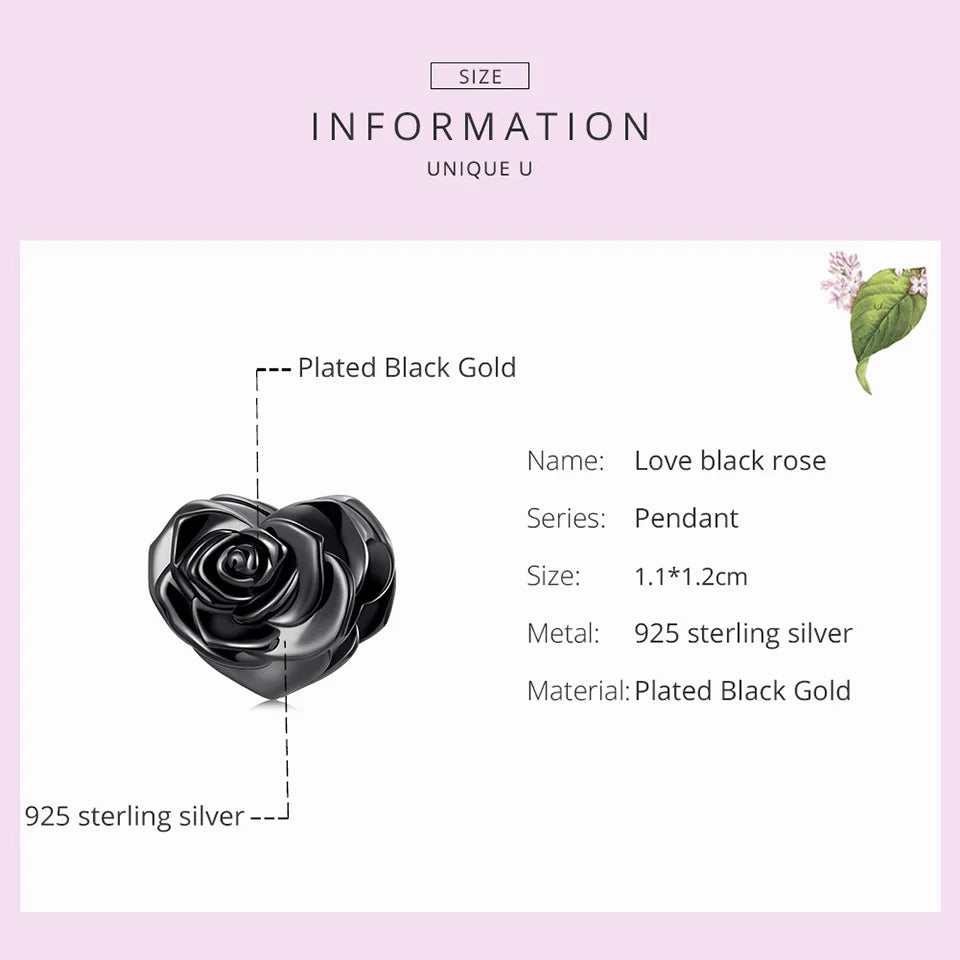 Vintage 925 Silver Love Rose Heart Charm Pendant for DIY Bracelet EFC579