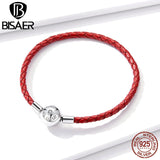 Red Leather Rope 925 Silver Lucky Bracelet Platinum CZ Women Jewelry