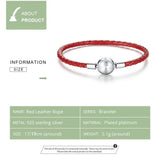 Red Leather Rope 925 Silver Lucky Bracelet Platinum CZ Women Jewelry