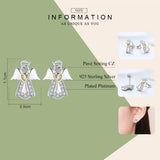 925 Silver Angel Wings Stud Earrings Zircon Women Silver Jewelry