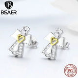 925 Silver Angel Wings Stud Earrings Zircon Women Silver Jewelry