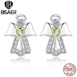 925 Silver Angel Wings Stud Earrings Zircon Women Silver Jewelry