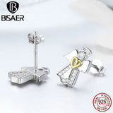 925 Silver Angel Wings Stud Earrings Zircon Women Silver Jewelry