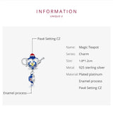 Sterling Silver CZ Teapot Charm Pendant for DIY Jewelry