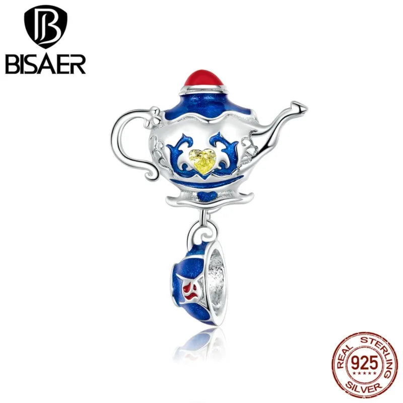 Sterling Silver CZ Teapot Charm Pendant for DIY Jewelry
