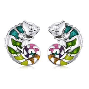 Chameleon Stud Earrings 925 Sterling Silver Animal Delicate Earrings Women
