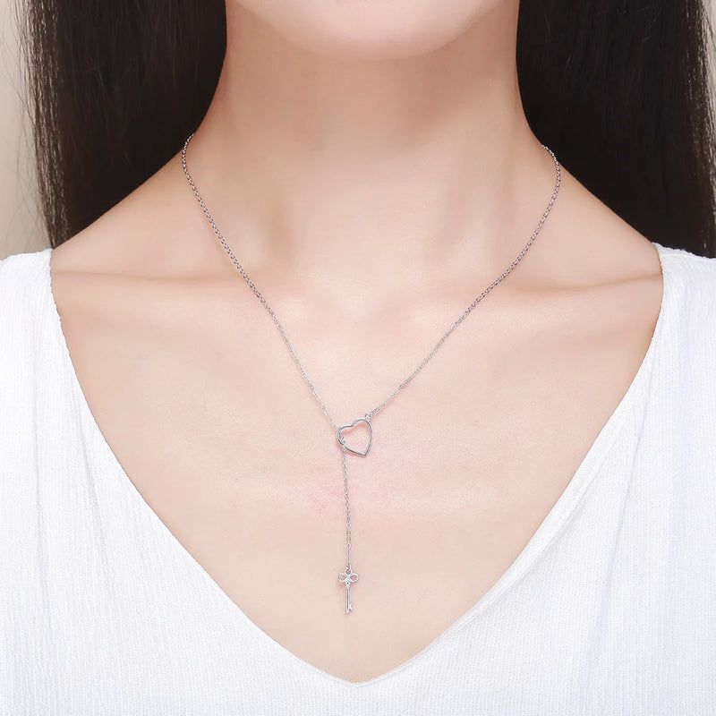 925 Silver Heart Pendant Love Link Chain Necklace for Women