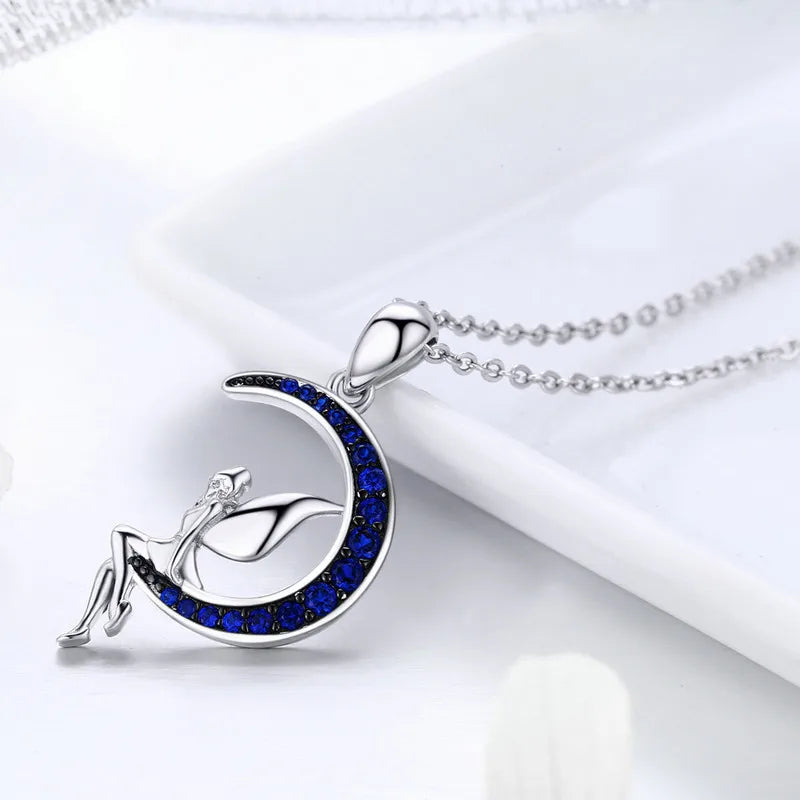 925 Silver Night Fairy Pendant Moon Link Chain Women Jewelry Gift