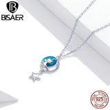 925 Silver Moon & Cat Necklace Long Chain Pendant