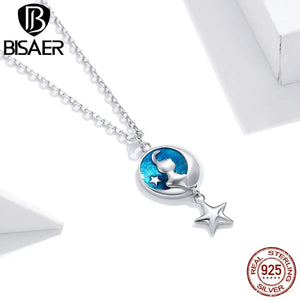 925 Silver Moon & Cat Necklace Long Chain Pendant