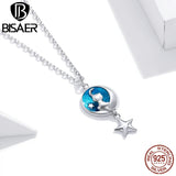 925 Silver Moon & Cat Necklace Long Chain Pendant