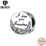 Grandma Love Beads 925 Sterling Silver Letter Floral Charms Pendant