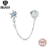 Starfish & Shell Safety Chain 925 Silver Charm For Bracelet
