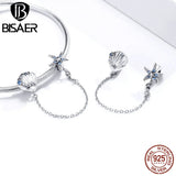 Starfish & Shell Safety Chain 925 Silver Charm For Bracelet