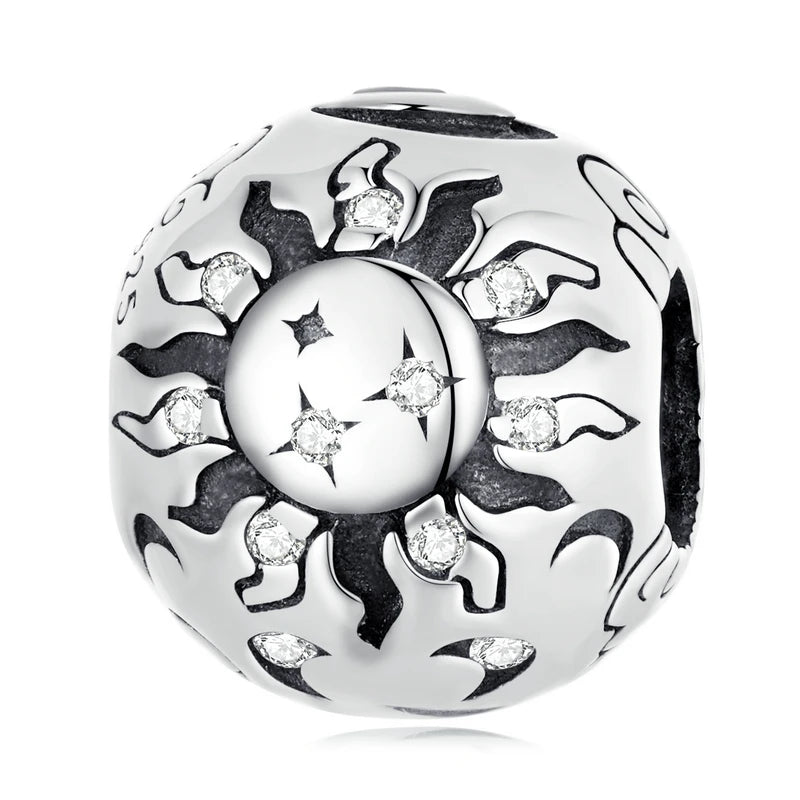 925 Sterling Silver Zircon Sun Charm Bracelet DIY Retro Bead
