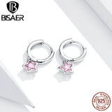 925 Silver Pink Star Earrings Round Stud Wedding Jewelry