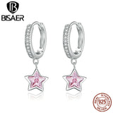 925 Silver Pink Star Earrings Round Stud Wedding Jewelry