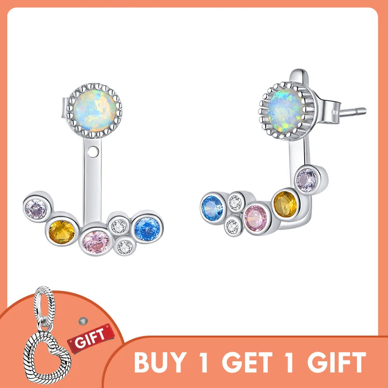 Colorful Zircon Opal Earrings Sterling Silver EFE392