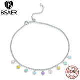 925 Silver Rainbow Heart Anklets Colorful Chain Anklets ECT020