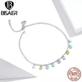 925 Silver Rainbow Heart Anklets Colorful Chain Anklets ECT020