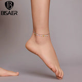 925 Silver Rainbow Heart Anklets Colorful Chain Anklets ECT020